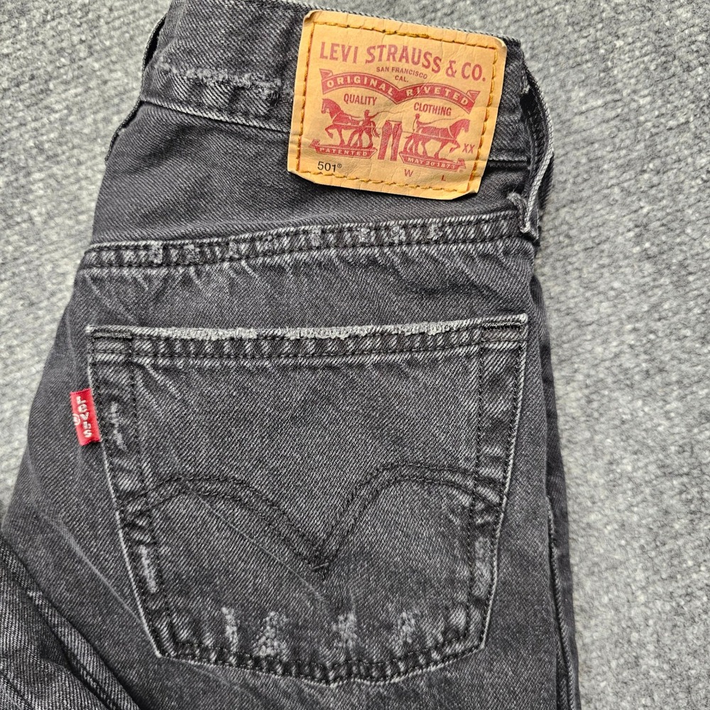 Levis 501 Original Fit Distressed Black Jeans W26 L30 Button Fly Straight Leg